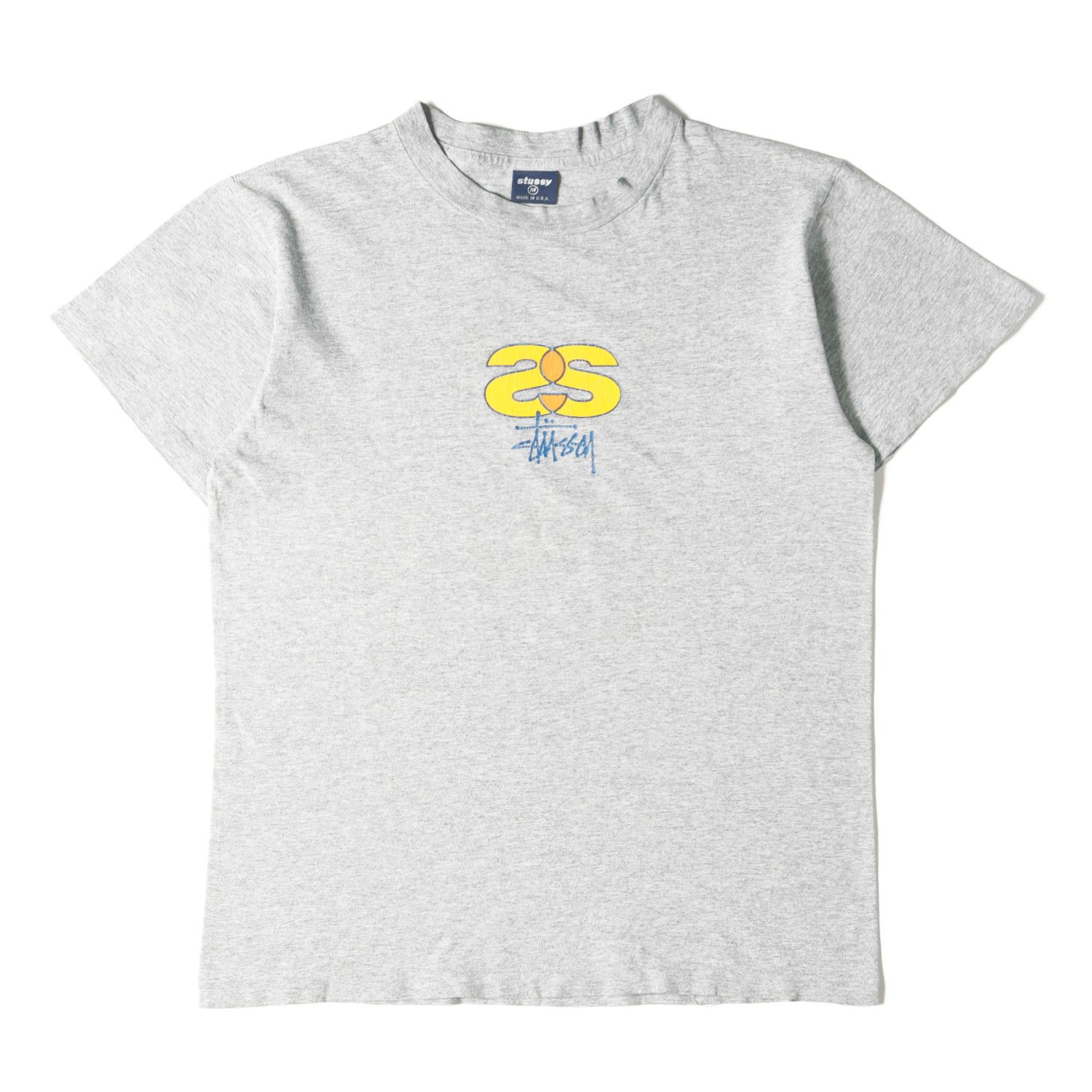 STUSSY ステューシー Tシャツ サイズ:M 90s OLD STUSSY 紺タグ SSリンク ロゴ クルーネック 半袖 Tシャツ USA製 ヘザーグレー オー ルドステューシー 90年代 アーカイブ 古着 トップス カットソー スト