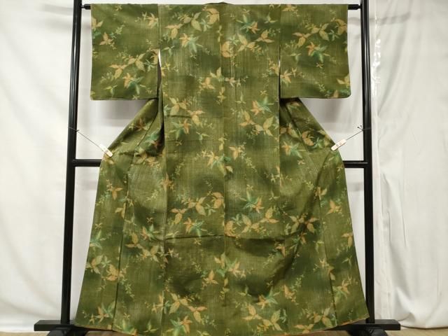 平和屋着物▽上質な紬 単衣 枝花文 正絹 逸品 CAAV0966ou 平和