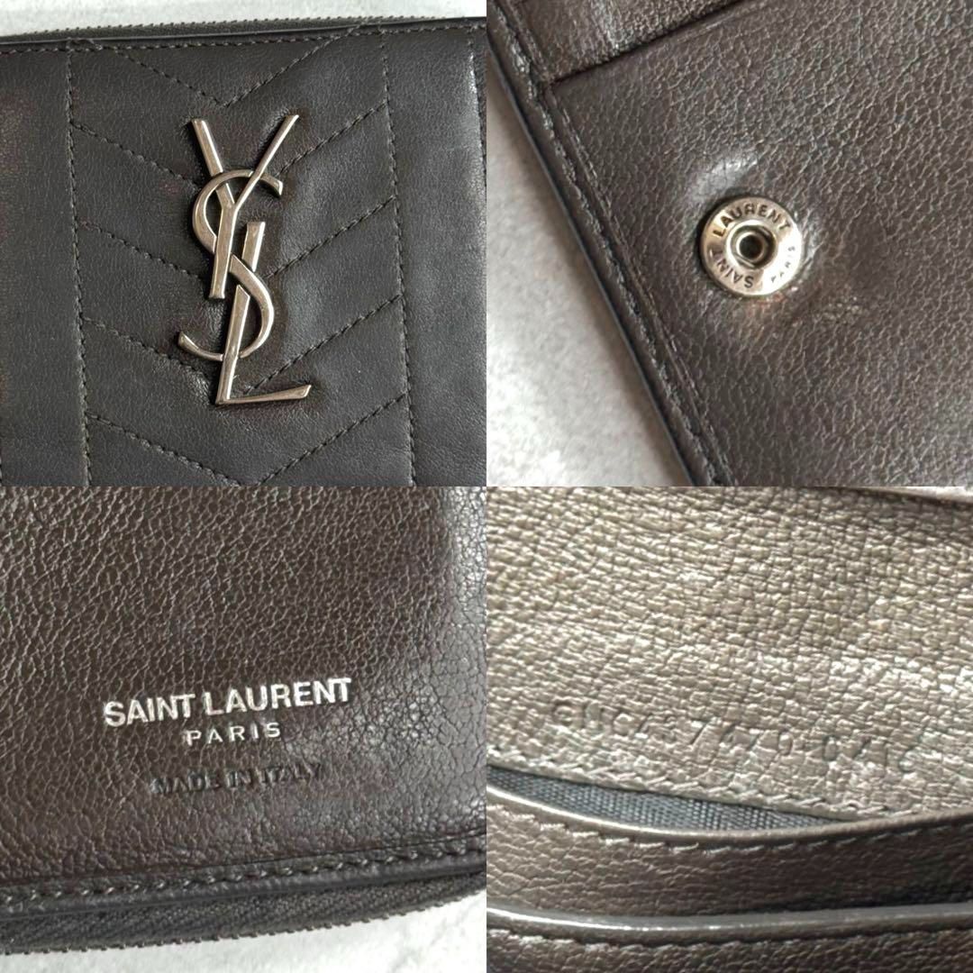 【美品】SAINT LAURENT　ラウンドジップ　レザー　2つ折り財布　グレー SAINT LAURENT - サンローラン パリ SAINT LAURENT PARIS 財布