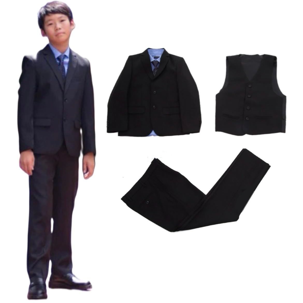 Size 150_Color 黒 ブラック ボーナヴィータ 男の子 スーツ ブラック 卒業式 入学式 結婚式 キッズ 黒無地 145 150 155 160 七五三 フォーマル 150