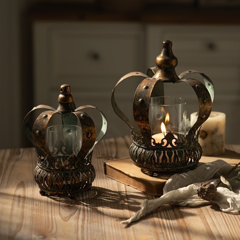 キャンドルホルダー アイアン製 クラウン 王冠 ヴィンテージ ロマンティック テーブル装飾 リビング装飾 華やか 優雅 小 大 1個