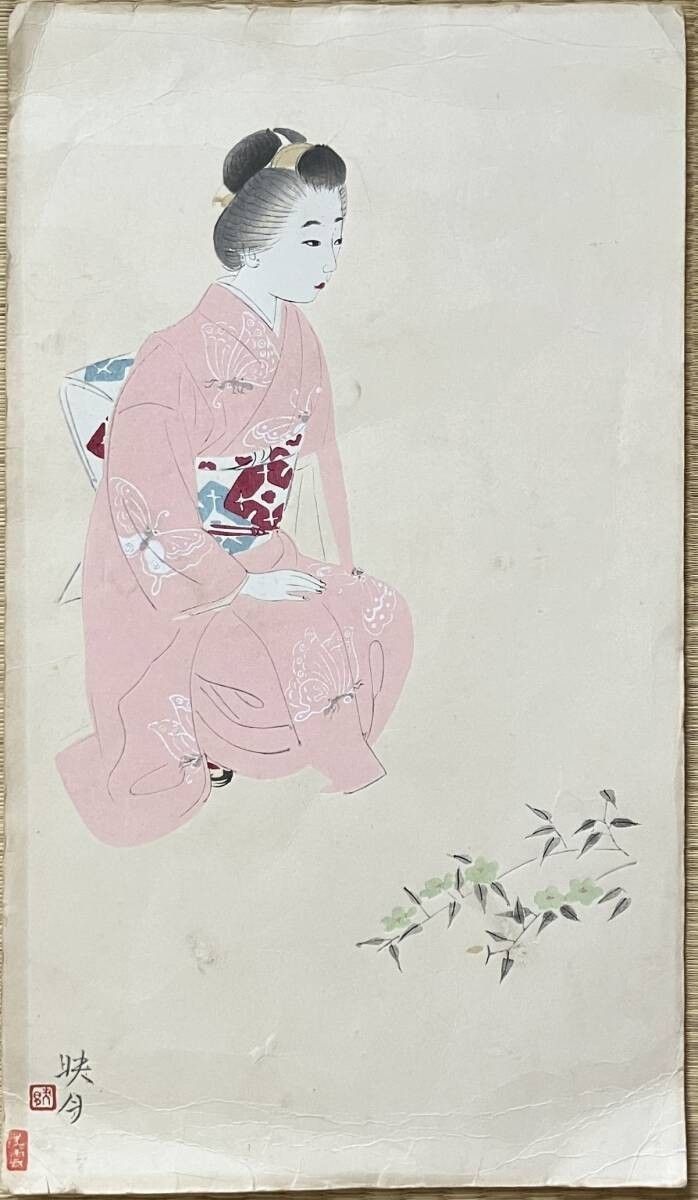 北澤映月 彩色木版画 大判（415×248mm）☆美人画 色刷 挿絵 浮世絵 錦絵 S１y