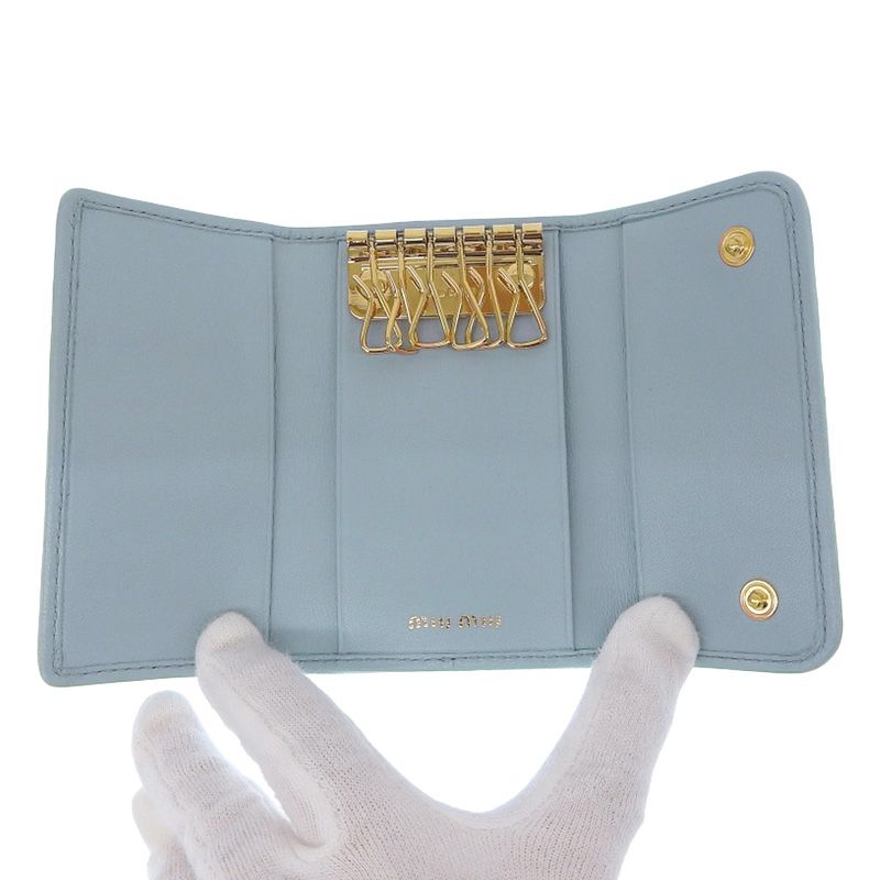 ミュウミュウ MIUMIU マテラッセ キーケース 6連 レザー ライトブルー  