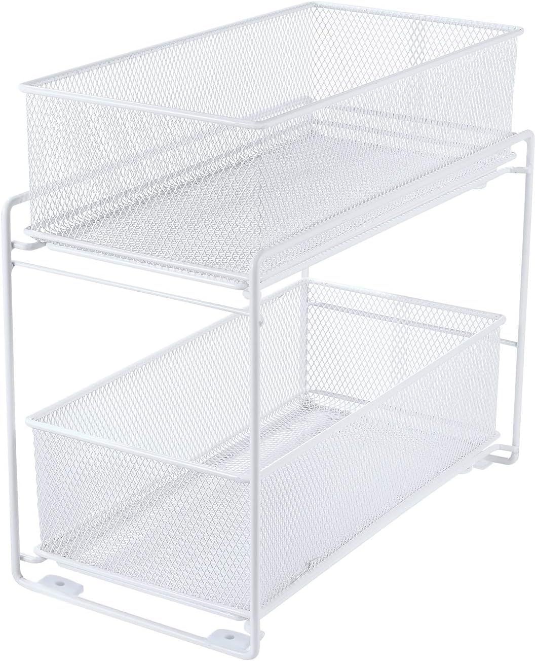 ホワイト 2段キッチンラック スライド棚付き 調味料収納棚 (ホワイト) キッチン収納ラック メッシュメタル 2段