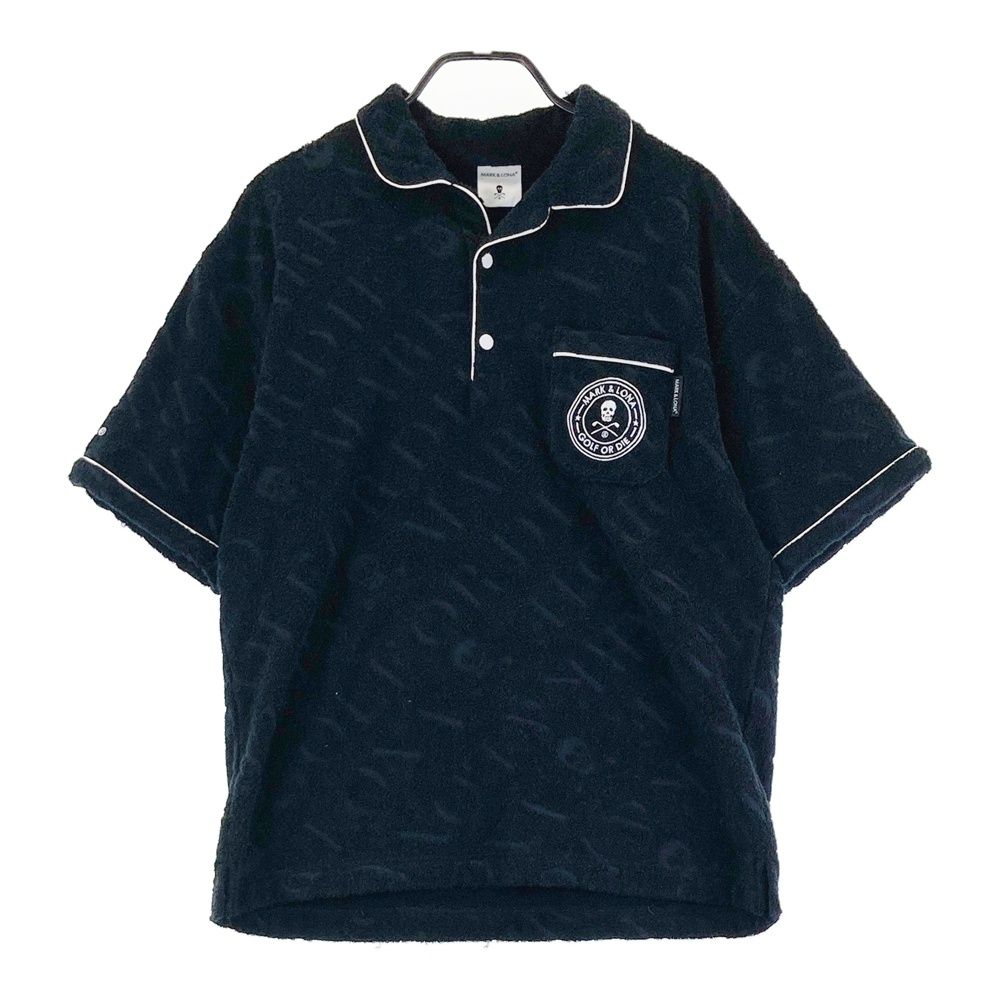 サイズ 48 MARK-LONA マークアンドロナ モデル 半袖ポロシャツ パイル地 スカル ロゴ柄 ブラック系 240101394347 ゴルフウェア メンズ ストスト