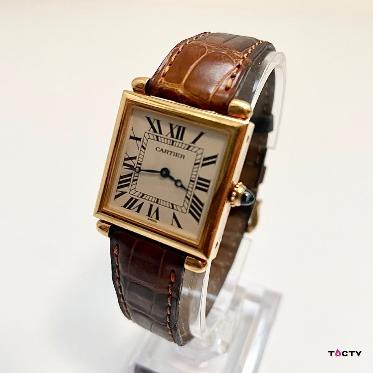 Cartier】カルティエ 金無垢 タンク・オビュ C128189 ワニ革ベルト クォーツ - メルカリ