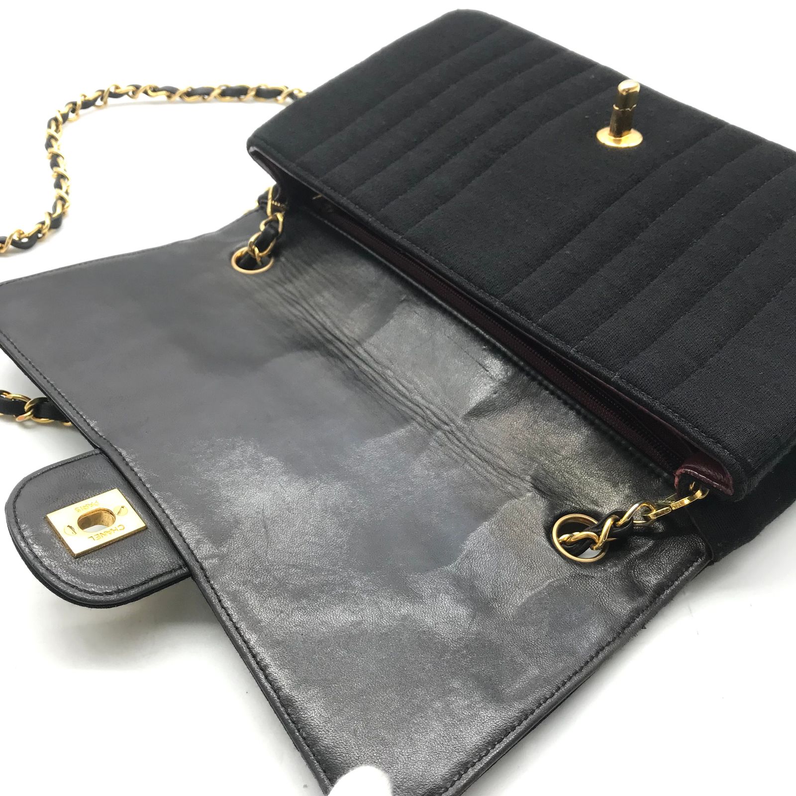 良品 CHANEL シャネル ココマーク コットンジャージ マドモアゼル チェーン ショルダー バッグ ブラック a2356 CHANEL - 良品 CHANEL シャネル ココマーク コットンジャージ