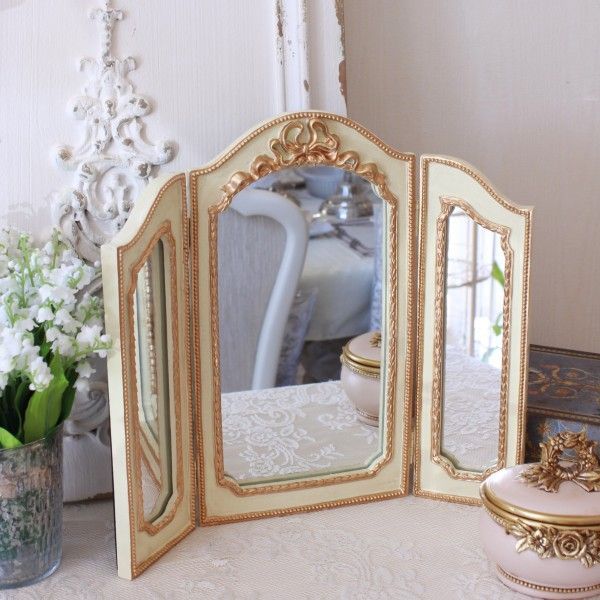 ドレッサーミラー スタンドミラー 三面鏡 ミラー ベルサイユ リボン 138 卓上ミラー ロココ調 アンティーク調 雑貨 アンティーク風 洋風 ヨーロピアン かわいい