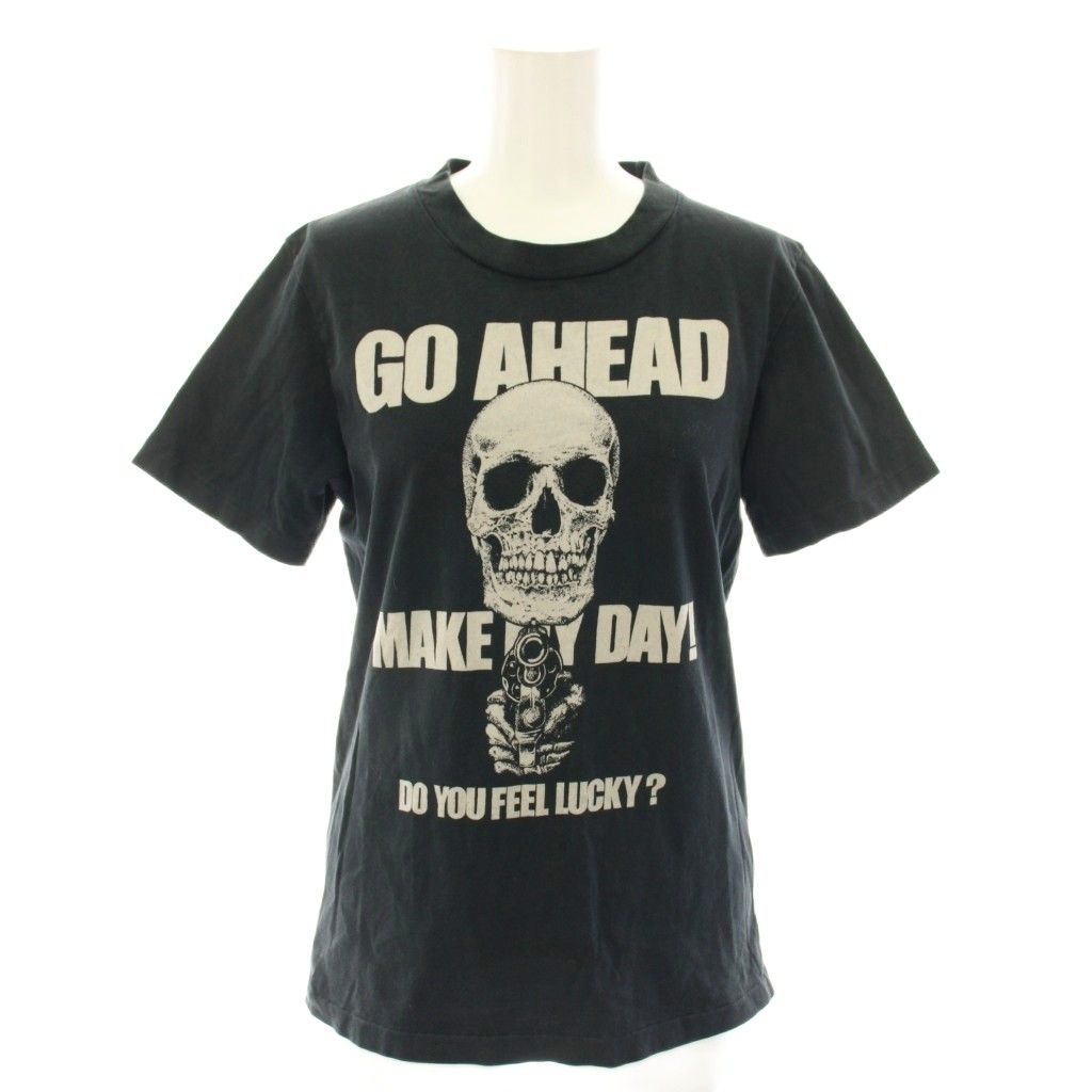 ヒステリックグラマー HYSTERIC GLAMOUR ゴーアヘッド GO AHEAD Tシャツ カットソー クルーネック 半袖 スカルプリント 黒 ブラック 2CT-8600 |YT
