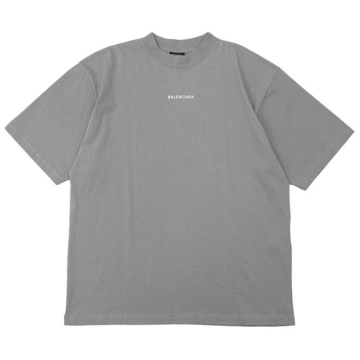 BALENCIAGA バレンシアガ Tシャツ 2025年製 シグネチャー ロゴ リフレクタープリント クルーネック ビッグシルエット ショートスリーブ 半袖 トップス メンズ レディース ユニセックス サイズ L セメントグレー ポルトガル製