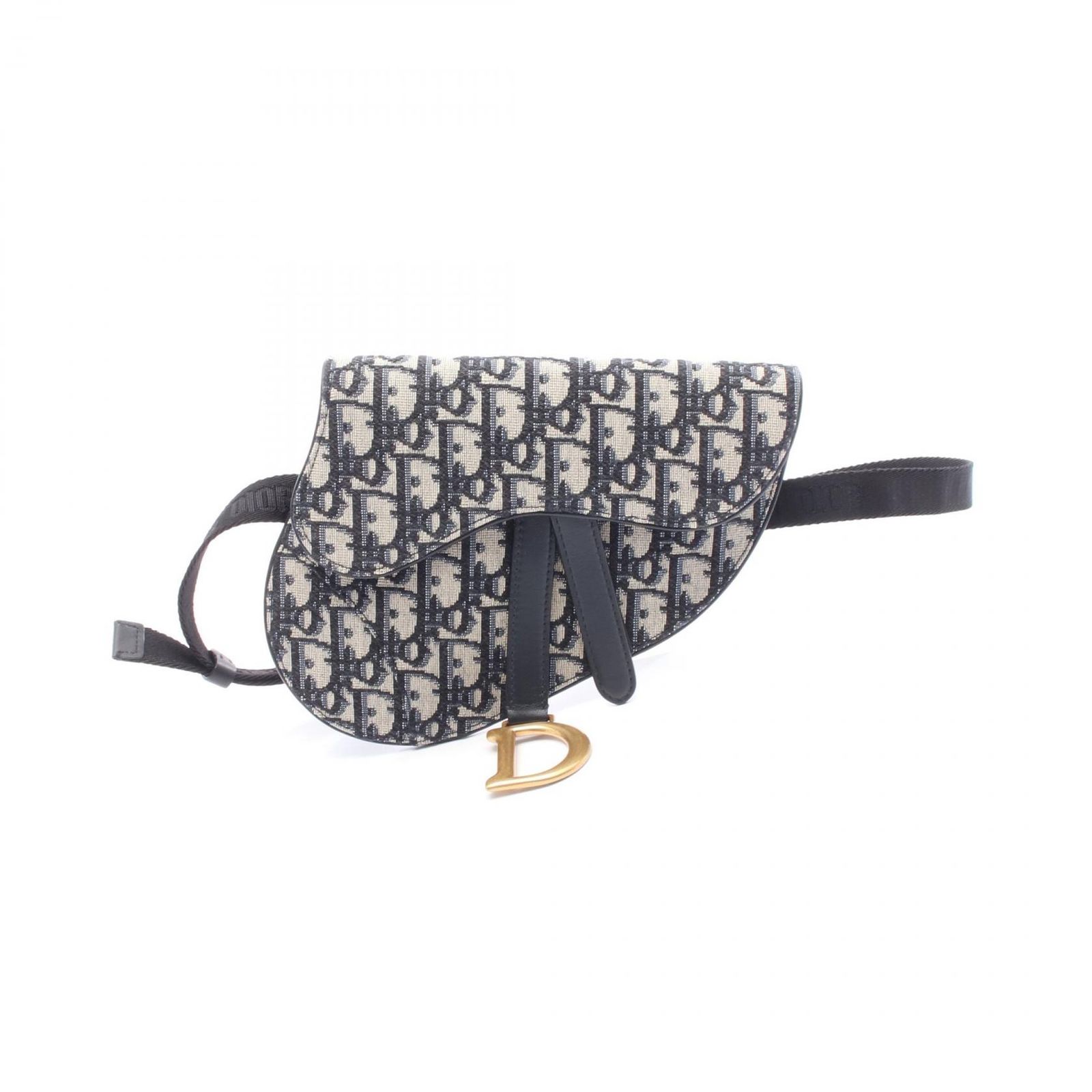ディオール Dior ウエストバッグ SADDLE サドル オブリーク ネイビー キャンバス レザー オブリーク サドル ベルトバッグ レディース Used A