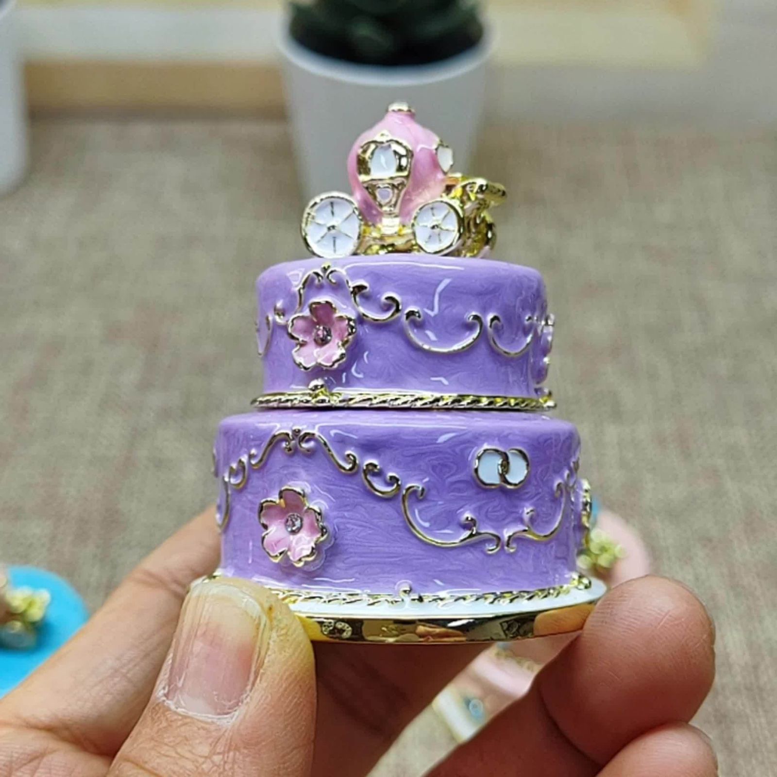 紫ケーキおしゃれ 小物入れ 二重ケーキ型 バースデーケーキ かわいい 