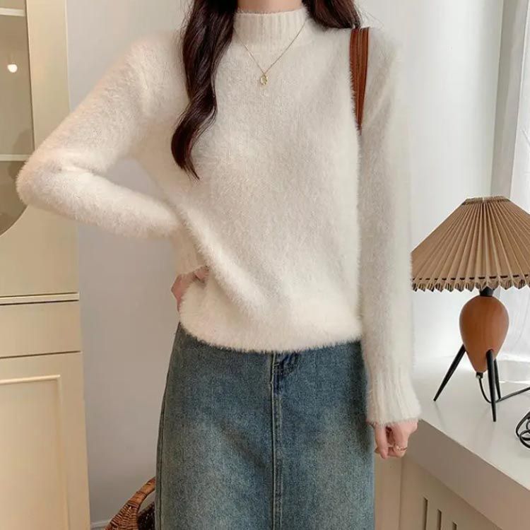 ニットセーター レディース シャギー ニットトップス 長袖 インナー 秋 冬 裏起毛 ふわふわ もこもこ ニット セーター プルオーバー タートルニット ニットソー 無地 ハイネック モヘアタッチ シ ali993