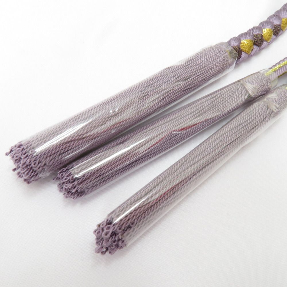 帯締め 振袖用 帯〆 ラベンダーカラー×金色 パールビーズ 飾り付き