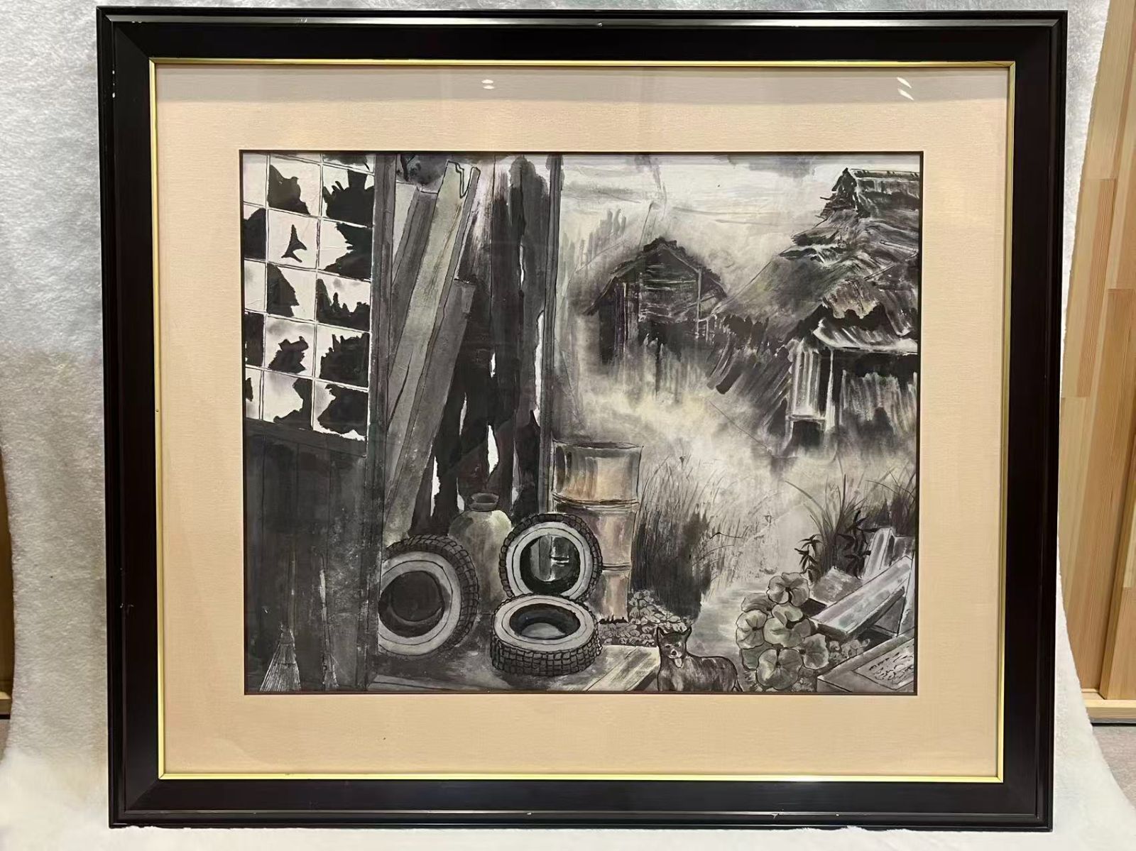壁掛け式、額装水墨画。 額 水墨画 日本画 風景画 額装 額入り 美術 芸術 壁掛け飾り