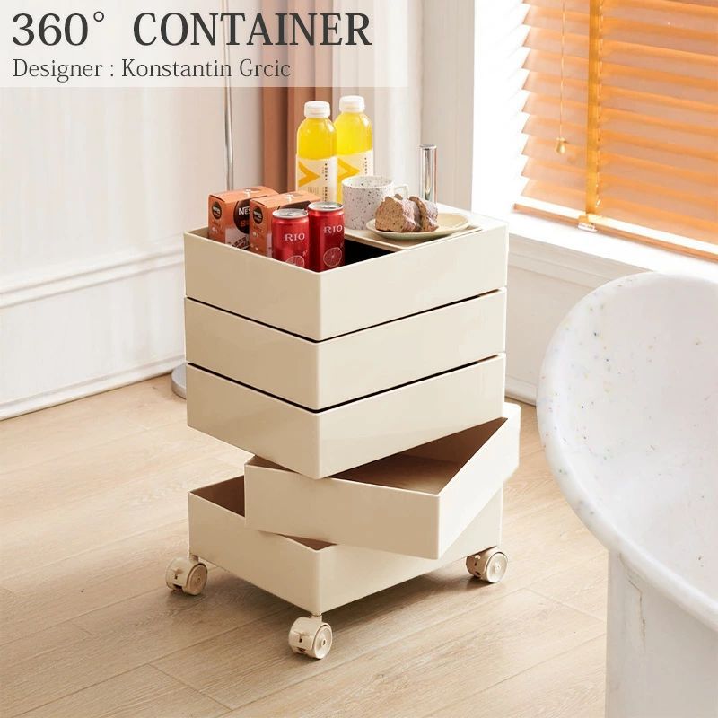 グリーン キッチンワゴン 回転式 収納 キッチン収納 ラック サイド