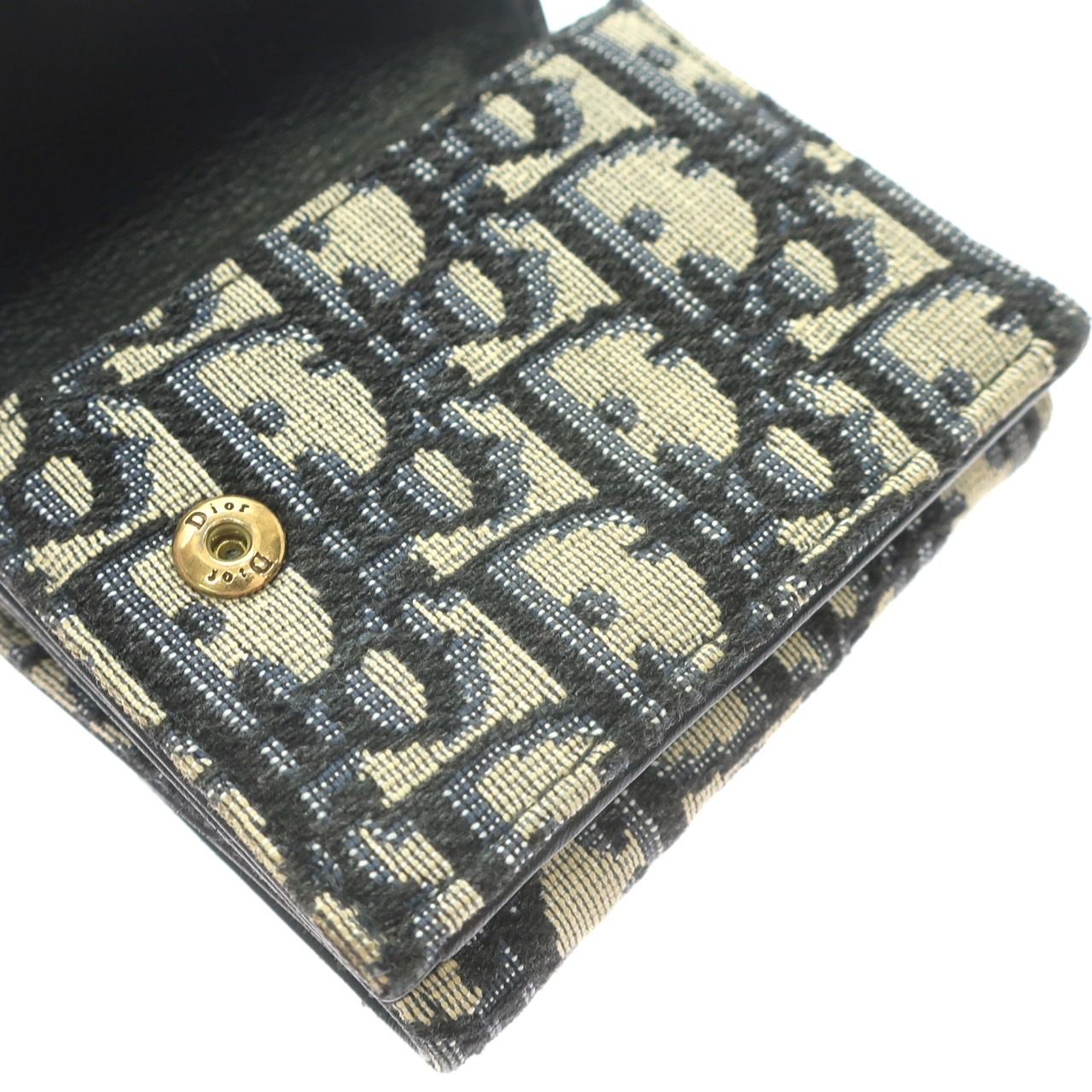 ✨現行✨DIOR 二つ折り　財布　オブリーク　トロッター柄　ジャカード　ネイビー ✨現行✨DIOR 二つ折り 財布 オブリーク トロッター柄 ジャカード