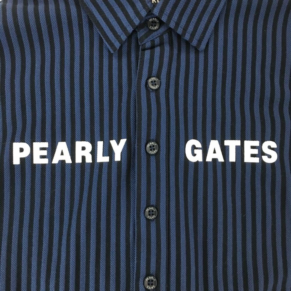 ○★新品未使用　PEARLY GATES　ロゴ 長袖ポロシャツ　5　ネイビー 超美品】パーリーゲイツ 長袖ポロシャツ ネイビー ストライプ コットン