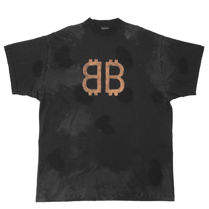 BALENCIAGA バレンシアガ Tシャツ デストロイ ダメージ加工 シグネチャー BB ロゴ ビッグシルエット オーバーサイズ プルオーバー 半袖 カットソー トップス メンズ レディース ユニセックス サイズ 2 黒 ポルトガル製
