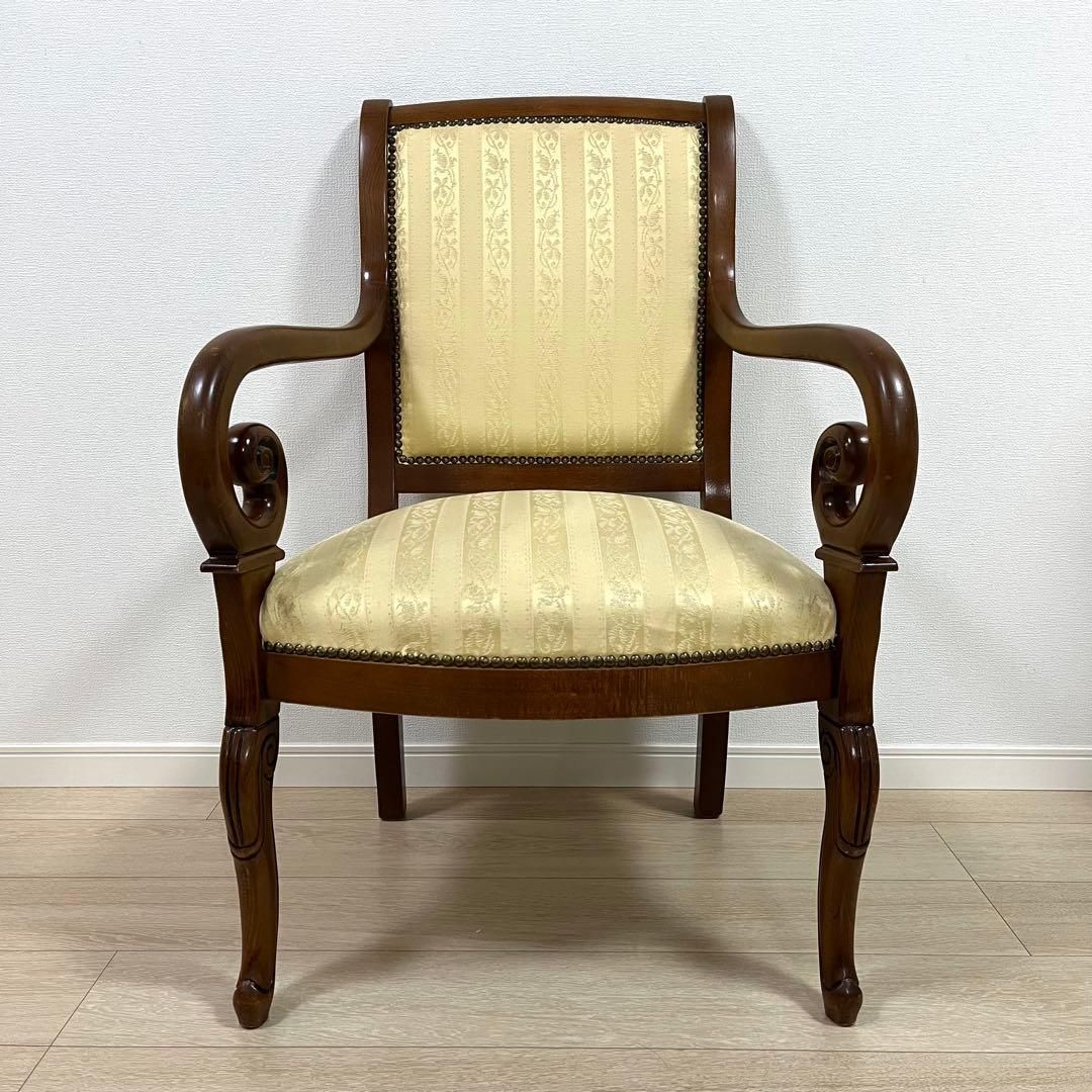 金山織 猫脚クラシックチェア アンティークチェア　➁ ロココ調 け89)ロココ様式 猫脚 アンティークアームチェア クラシックチェア