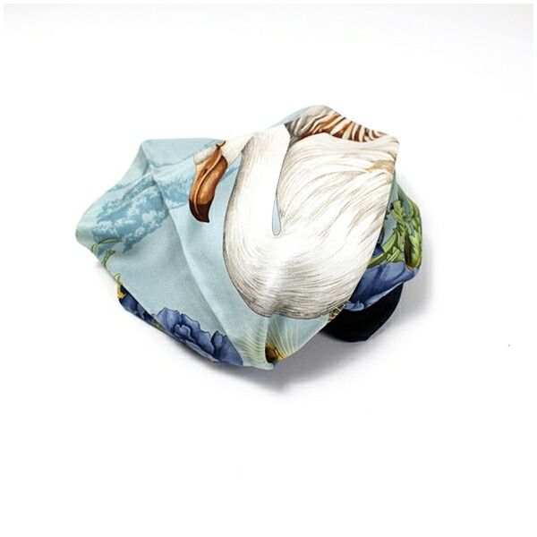 サルバトーレフェラガモ シルク スカーフ 鳥 花柄 ネイビー×ライト