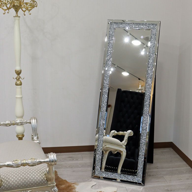 イタリア製アンティーククラシックシルバースタンドミラー姿見高級