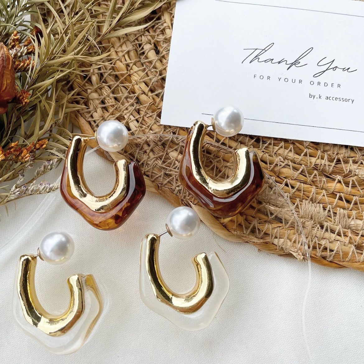 ハンドメイド ピアス べっ甲 パール