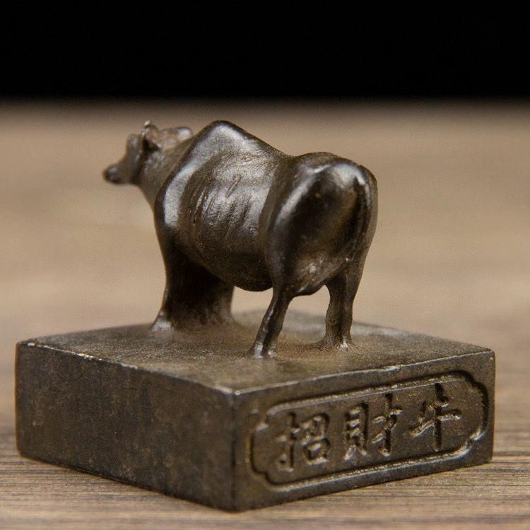 銅製 印章 牛置物 牛転乾坤 牛印章開運 招財 文房具 装飾物 工芸