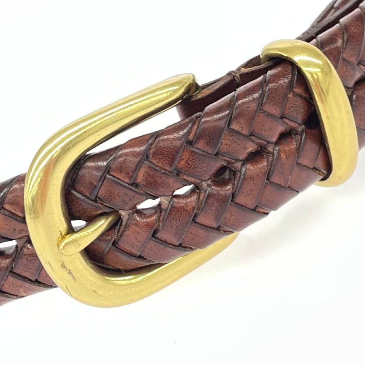 美品　COACH　5922　ベルト　編み　ブラウン　レザー Coach Men's Brown Braided Leather Belt Gold Brass Buckle