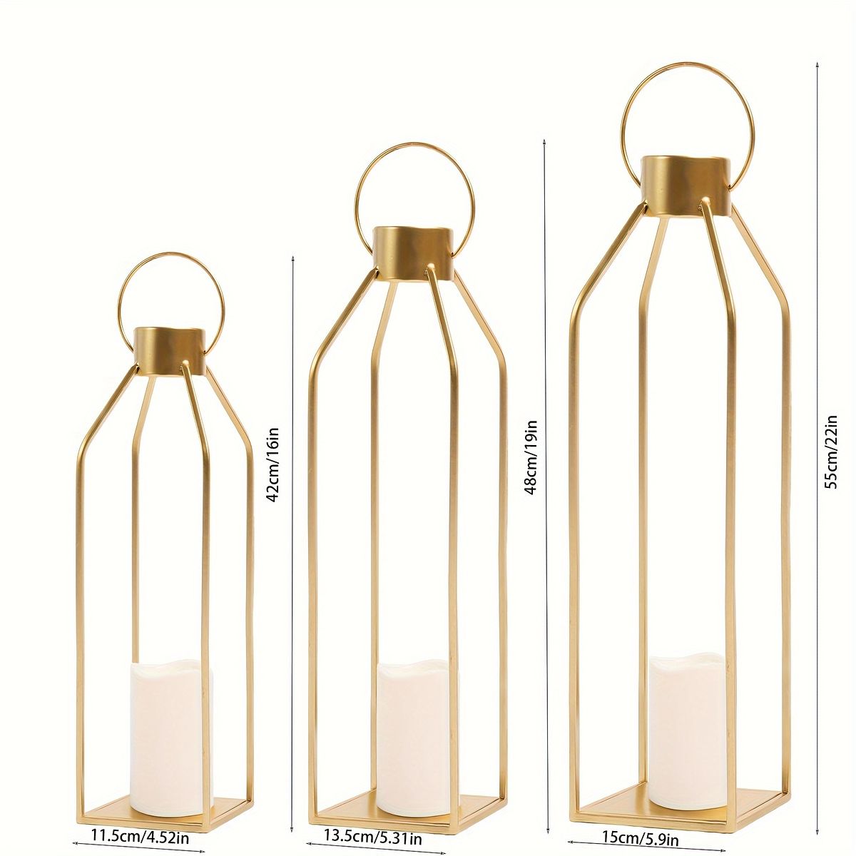 3個セット モダンファームハウス キャンドルランタン ゴールド仕上げ 高さ22インチ 金属製 フロアマウント式 宗教的テーマ インテリア装飾小物 複数 holidays対応