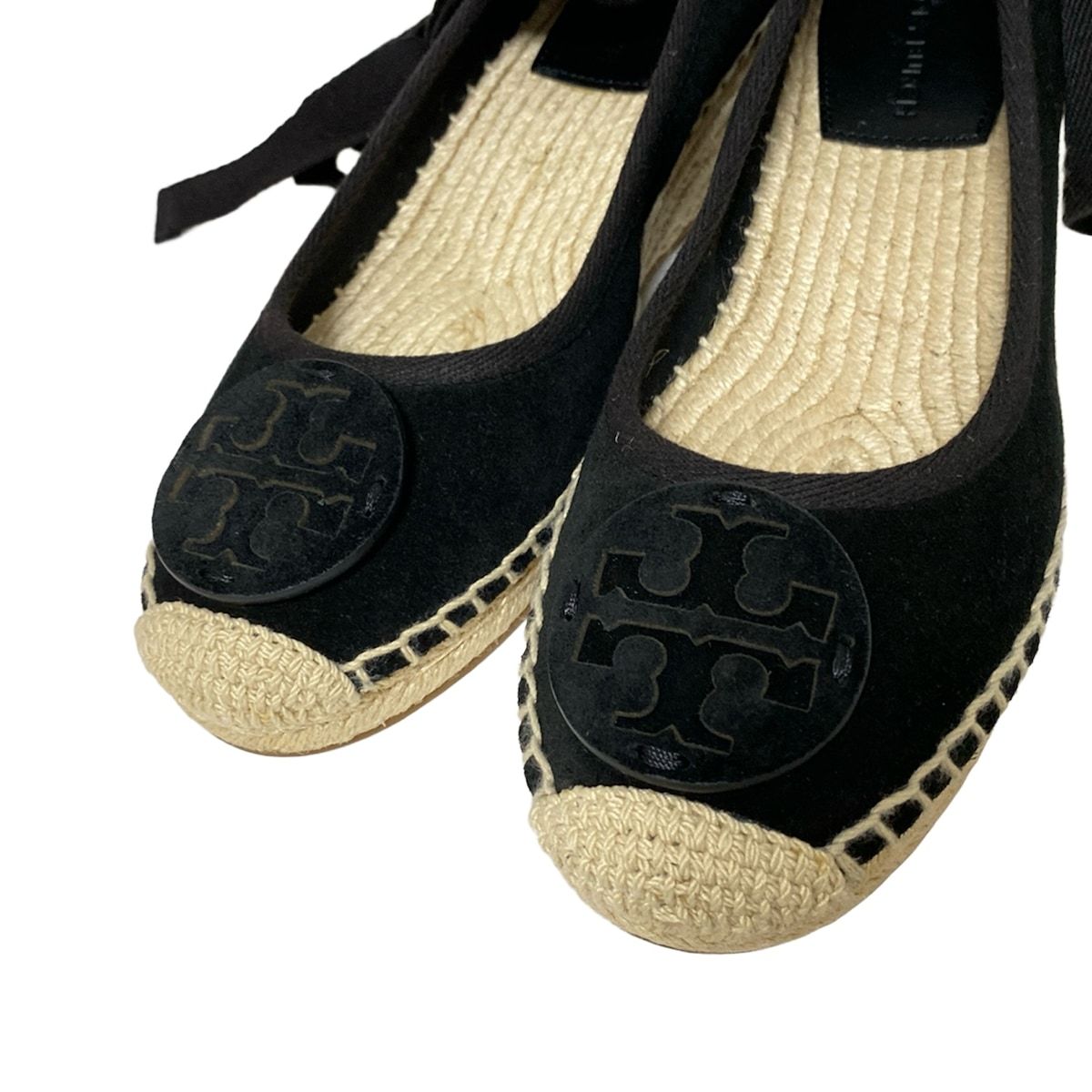 TORY BURCH トリーバーチ パンプス 7M レディース - 黒 バレエ|エスパドリーユ|ウェッジソール コットン KIN-KAAI_COM