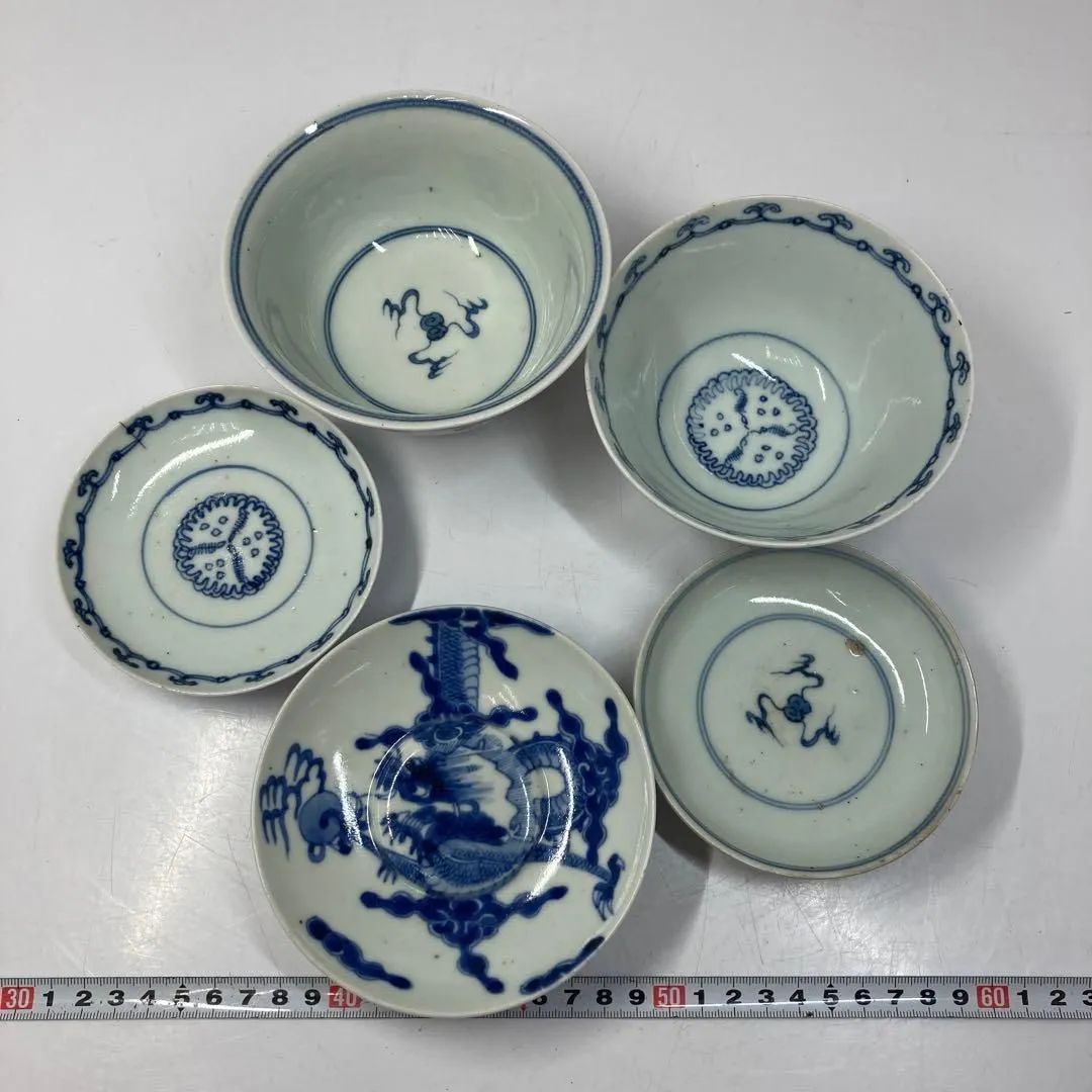 中国清時代 青花 雲龍の図蓋茶碗、盃3客 東Y5-0822② - メルカリ