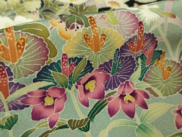 平和屋本店□極上 本加賀友禅作家 百貫廣樹 黒留袖 蓮 暈し染め 色紙