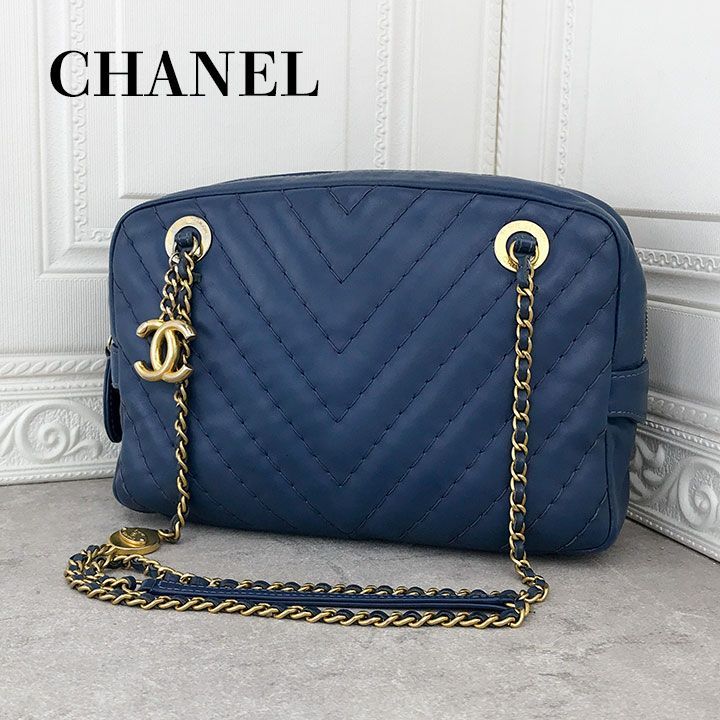 シャネル CHANEL Vステッチ チェーンショルダーバッグ ネイビー ココ ...