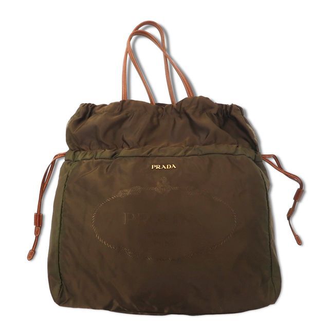 PRADA ジャガード 巾着 トートバッグ ショルダーバッグ カーキ