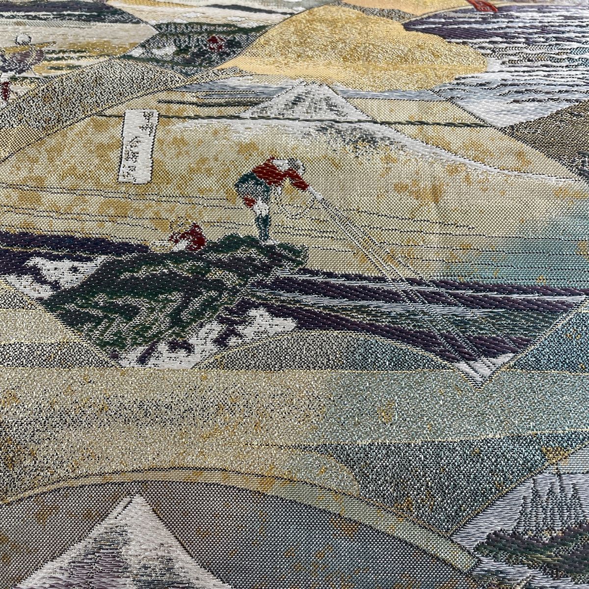 袋帯 美品 秀品 富嶽三十六景 全三景の壱 風雲雄姿の景 本金箔