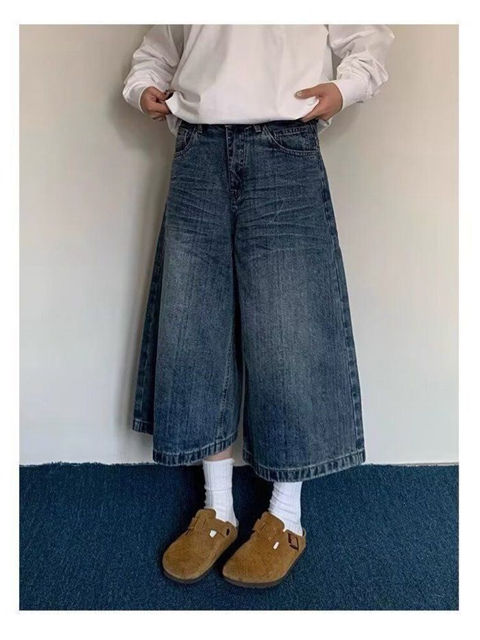 大きいサイズ デニムガウチョパンツ❤︎ ニッセン パンツ ワイド ガウチョ 小さいサイズ レディース