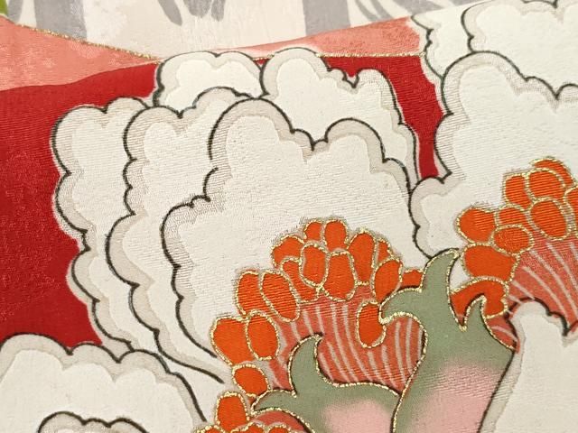 駒刺繍 孔雀羽牡丹文