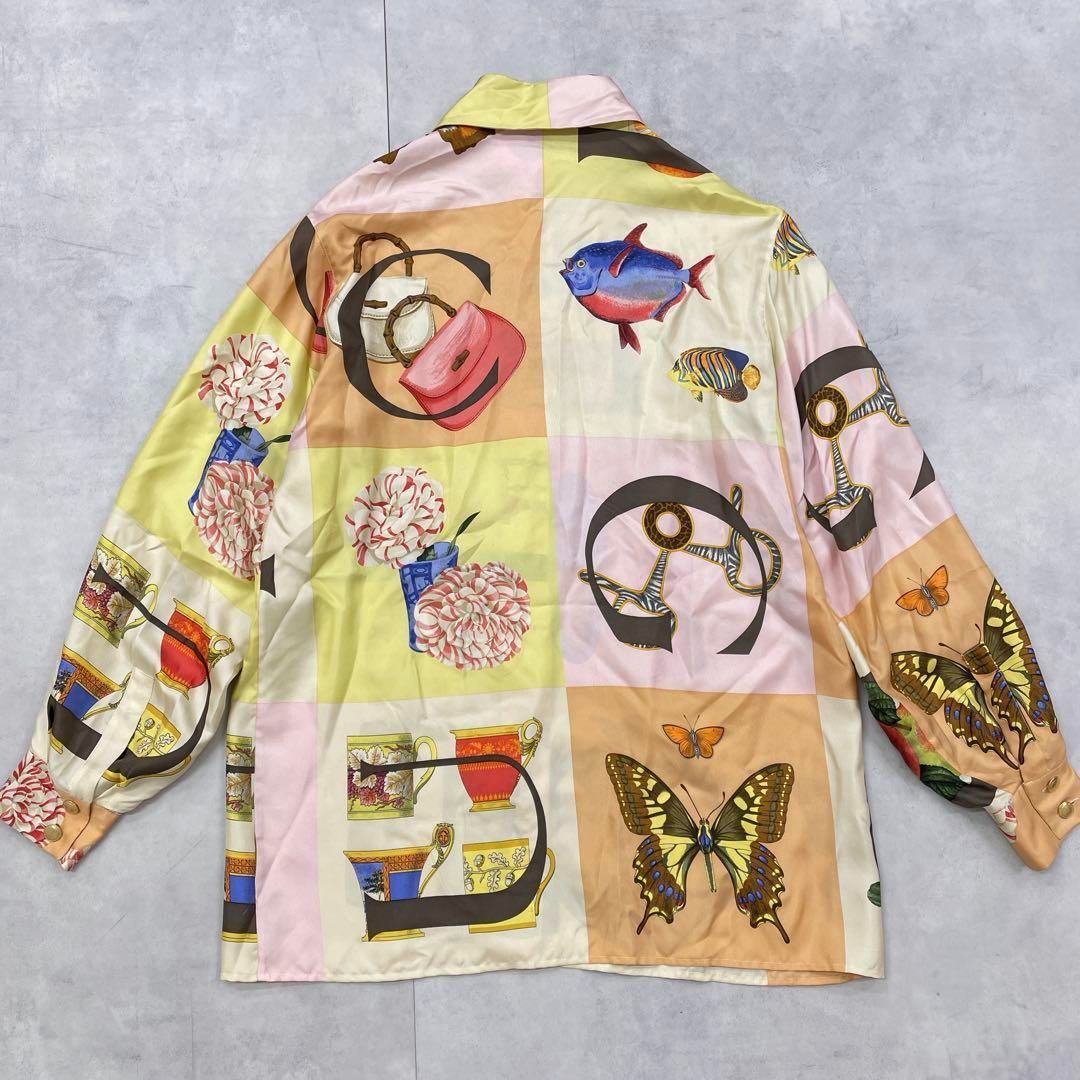 GUCCI グッチ シルク100％ シャツ 金ボタン GGボタン 靴柄 フルーツ