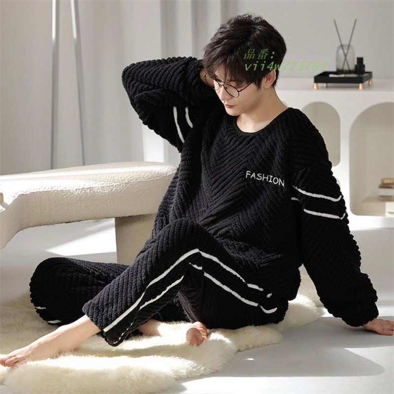 部屋着 メンズ ルームウェア 上下セット パジャマ プルオーバー 男子 トップス 丸首 ロングパンツ カジュアル 秋冬 上着 長袖 フストライプ セットアップ vii4w723763