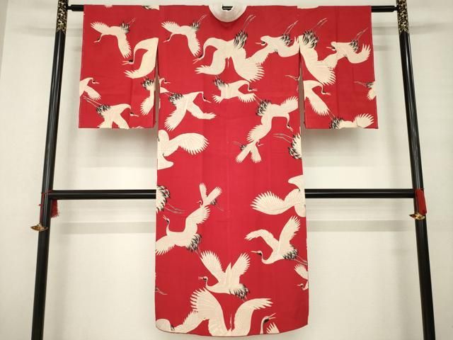 平和屋着物●アンティーク 大正ロマン 長襦袢 袷 飛鶴文 正絹 AABC3243ck