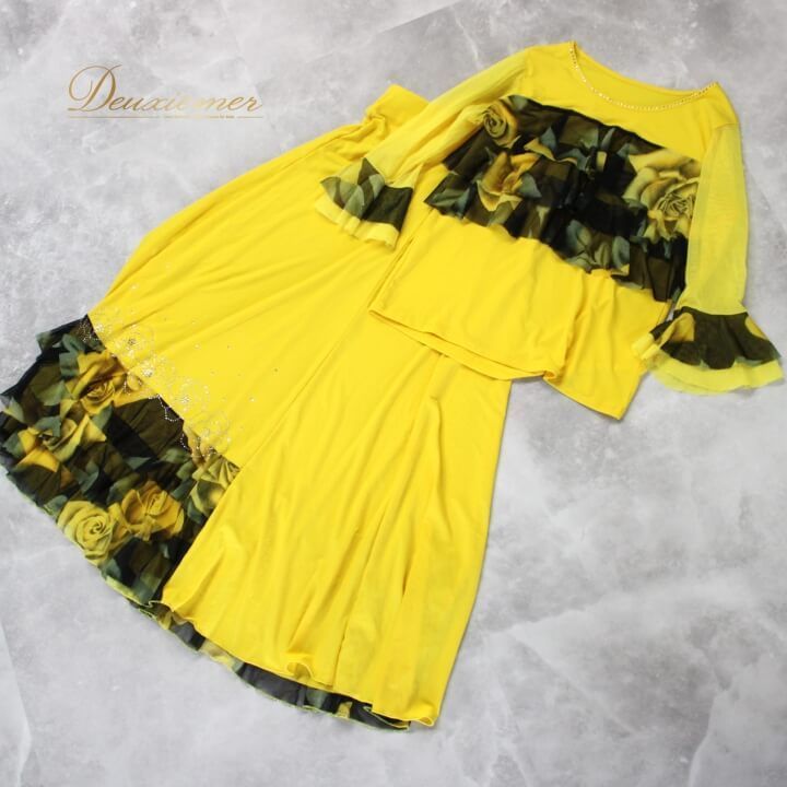 新品　社交ダンス　黄色　スカート　ツーピース　セットアップ　ワルツ　2839 新品 社交ダンス 黄色 スカート ツーピース セットアップ ワルツ 2839