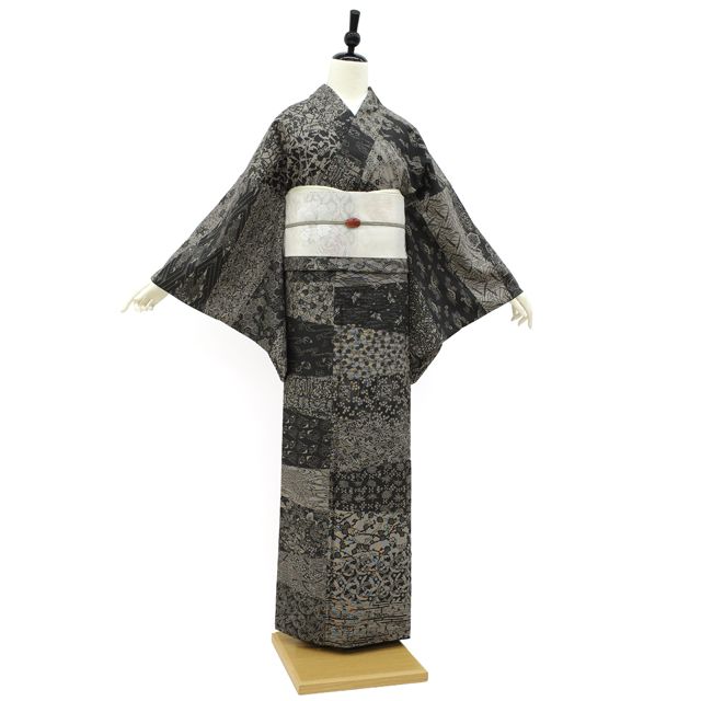 平和屋着物○二代目 川村久太郎 本場縞大島紬 染大島 訪問着 草花