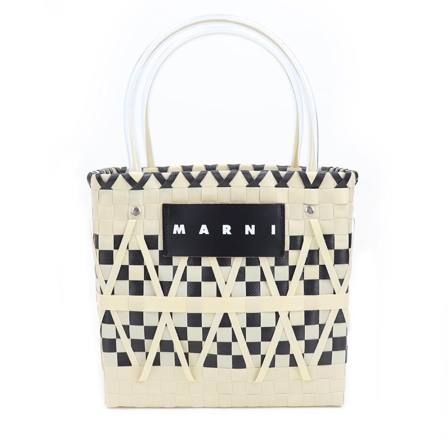 【美品】マルニ かごバッグ ブラック×ホワイト(保存袋付) マルニ バッグ Marni Market ステンシルバッグ ブラック
