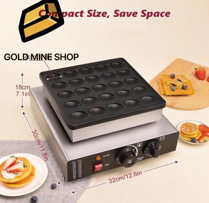 25ホールパンケーキメーカー 850Wミニダッチパンケーキパンエレクトリックノンスティックワッフルマシン50-300℃調整
