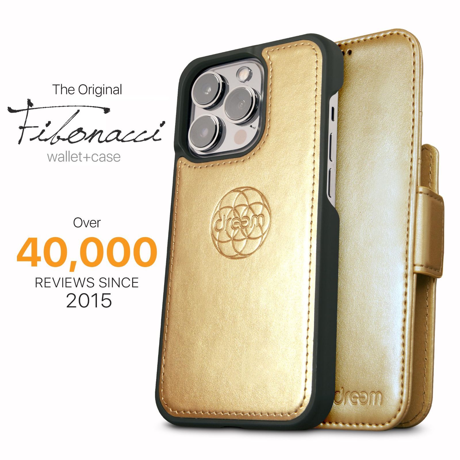 在庫処分 携帯電話ケース RFIDカード保護機能 耐衝撃 マグネット着脱式 ヴィーガンレザー製 2通りに使えるフリップスタンド付き - Plus用 14 - iPhone Apple 財布型ケース ゴールド フィボナッチ Fibonacci 2イン1 D