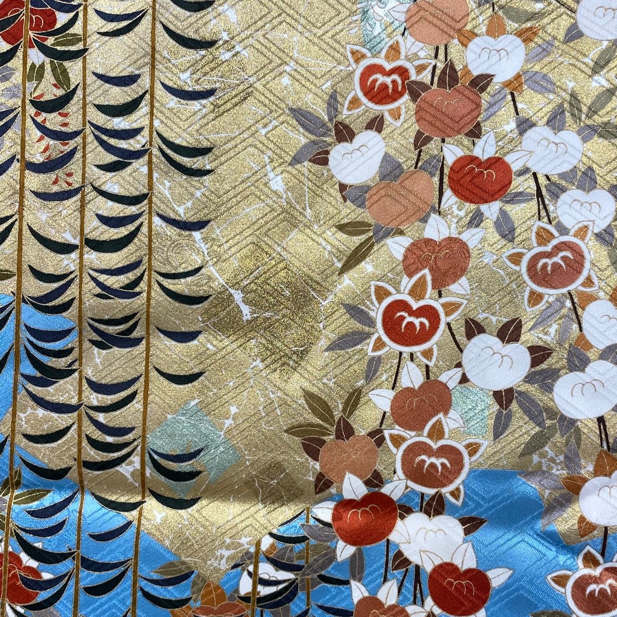 振袖 身丈156cm 裄丈61.5cm S 袷 吾妻徳穂 落款 橘 扇面 金糸 金彩  