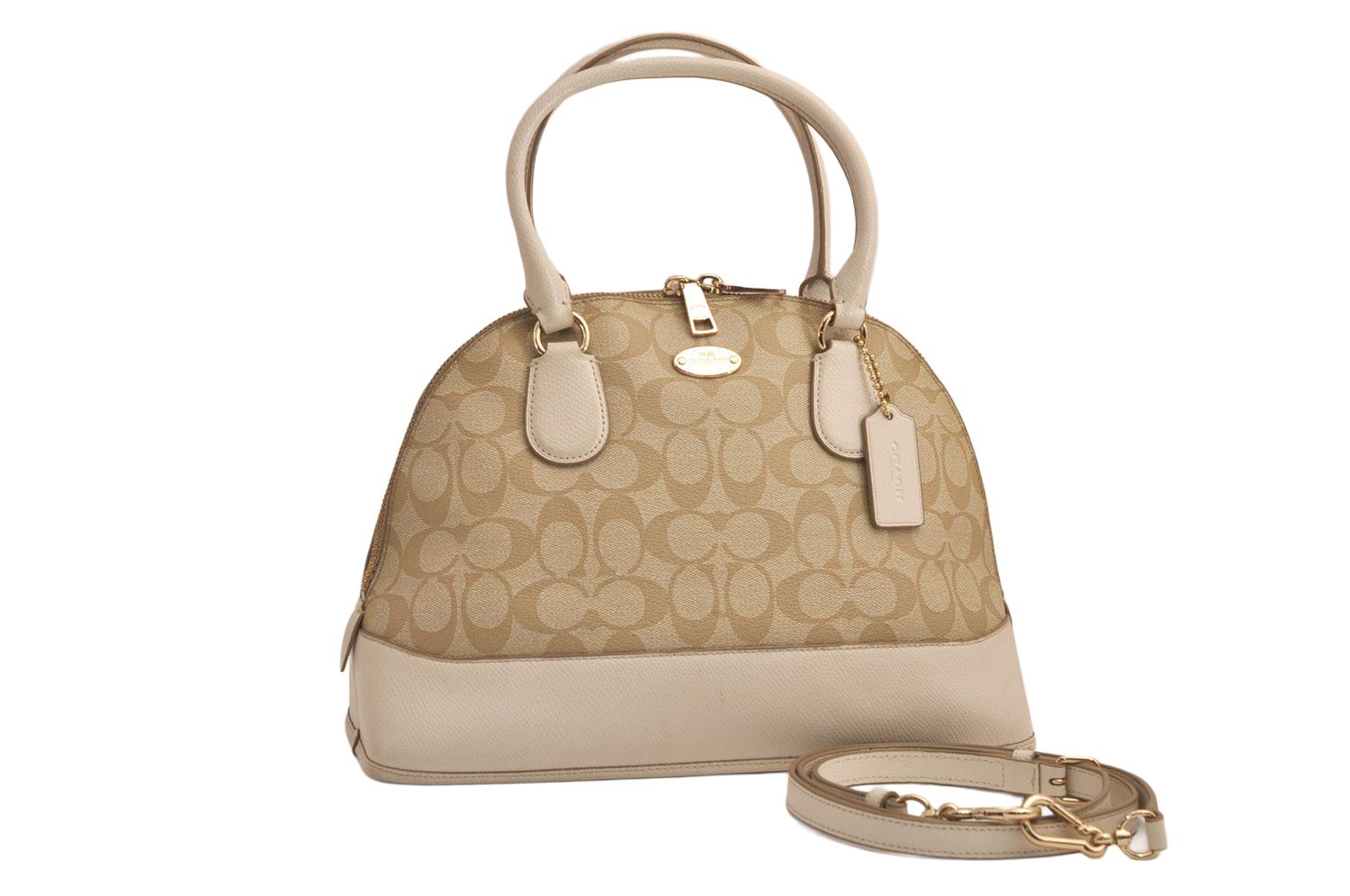 COACH コーチ ヴィンテージ シグネチャー 2Way ショルダーハンドバッグ ピーブイシー レザー ベージュ 6351M