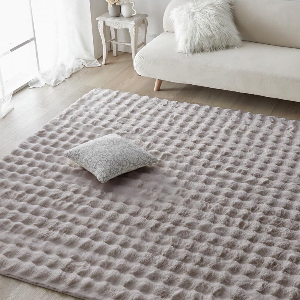 アイリスプラザ カーペット もこもこ ラグ じゅうたん もこふわラグ 暖かい ホットカーペット可 床暖房可 洗える おしゃれ ウレタンクッション 190×190cm ライトグレー