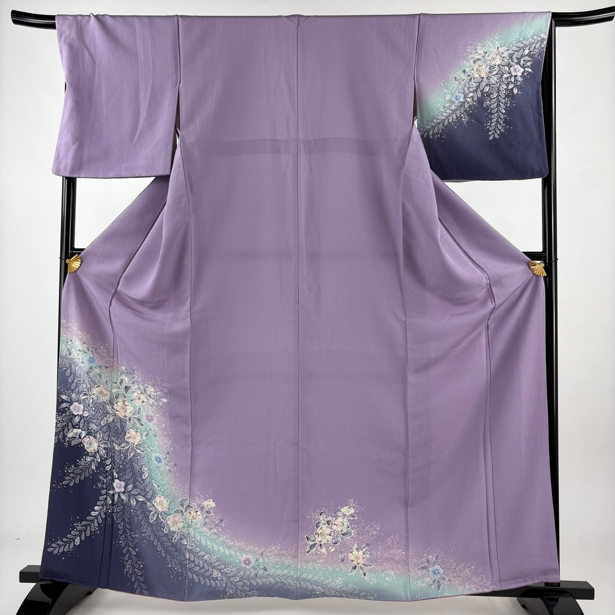 振り袖、黒 牡丹、藤 着丈152.5 裄67 最大20日間レンタル 振袖